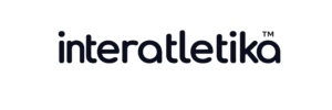 Glitch-distorted logo with dark blue letters and red accents; the text is unreadable due to corruption.