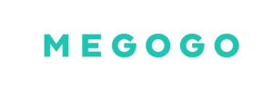 Megogo logo on a black background in turquoise letters
